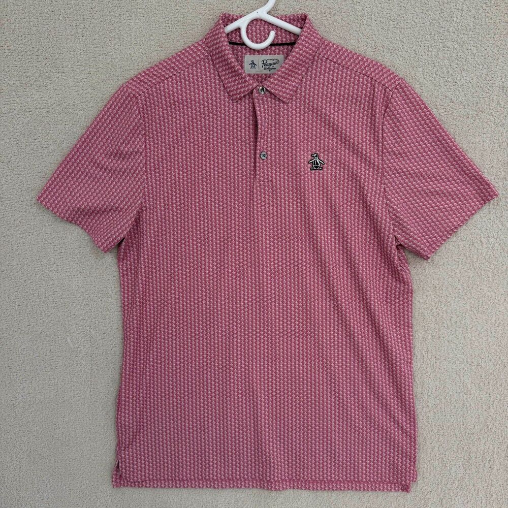Original Penguin Munsingwear Polo Shirt Mens M Pink Allover Penguin Print Golf